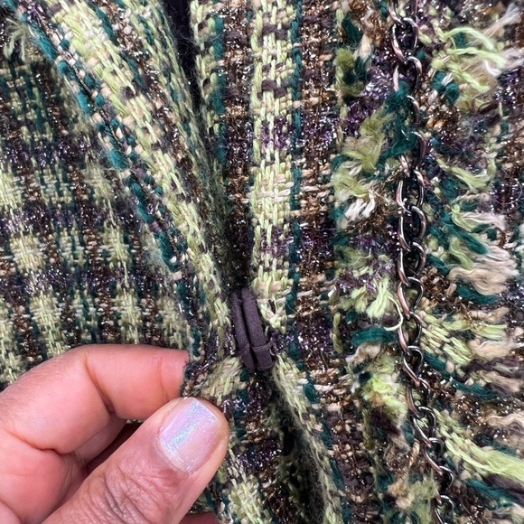 Chico’s blazer size L 12 green brown plaid tweed metallic jacket (Chico’s 2) - Picture 7 of 13